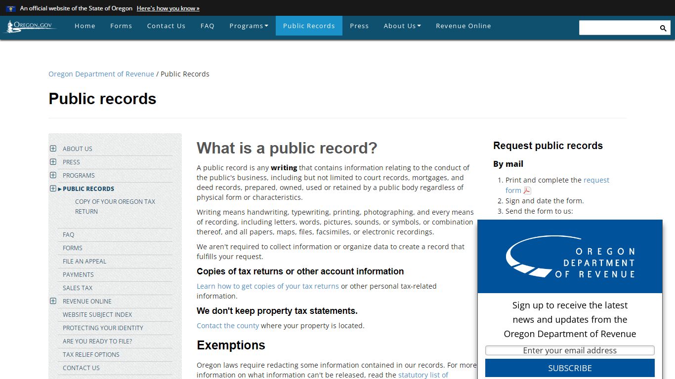 State of Oregon: Public Records - Public records